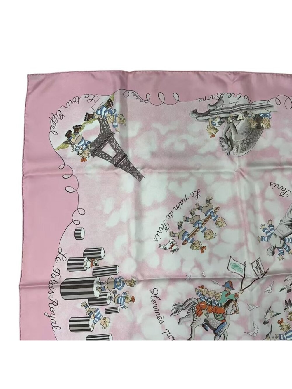 Hermes Scarf Silk Carre 90 les Triples de Paris Mischievous Triplets Pink - Picture 3 of 7